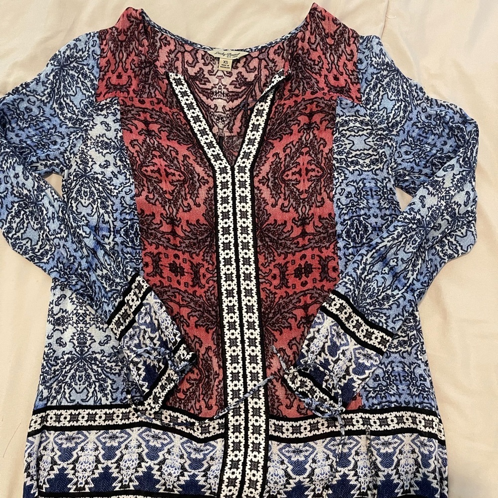 Lucky Brand Red and Blue Patterned Blouse